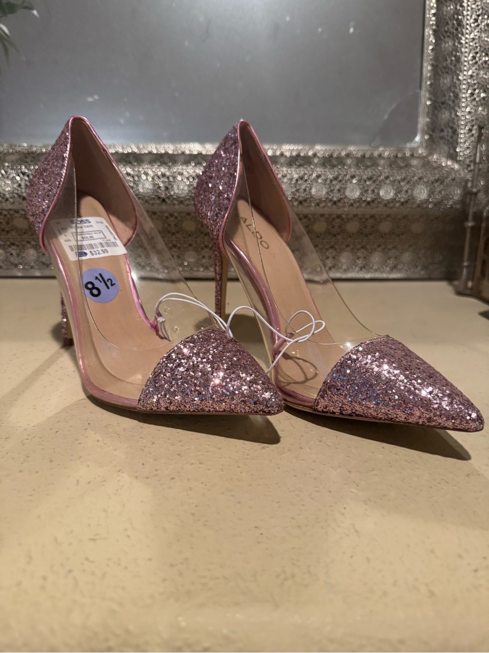 NEW WITH TAGS — Pink Sequin Cinderella-Style Stiletto Heels